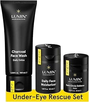 No Baggage Trio - Skin Care Kit for Men - Dark Circle Defense, Charcoal Cleanser, Moisturizer - Helps with Tired Eyes, Dark Spots, Uneven and Dull Skin - 2 Month Supply