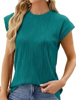 Womens Short Sleeve Textured Tops Crewneck Knit Solid Loose Casual Basic T Shirts Tee Blouses