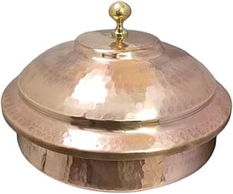 BONA Fide Pure Copper Lagan Handi Pan with Tin Lining, Cookware and Serveware,5 litres, Pot Heavy Gauge Diameter 12 inch biryani Handi for Cooking,Handi Weight 3200 gm with lid