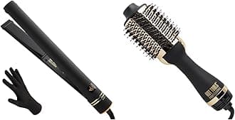 Pro Artist Black Gold Evolve Ionic Salon Hair Flat Iron | Long-Lasting & 24K Gold One-Step Hair Dryer and Volumizer | Style and Dry, Professional Blowout