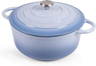 Nuovva Enamelled Cast Iron Dutch Oven Pot with Lid – 6.4 Quart Casserole Dish – Ceramic Dutch Oven for Bread Baking, Roasting, Braising & Stews – Oven Safe up to 500°F – 28cm Coastal Blue