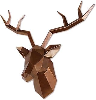 Deer Head Wall Decor Geometrical Antique Copper Deer Antlers Wall Sculpture Faux Taxidermy Resin Wall Animal Head 19x7x17 Inches