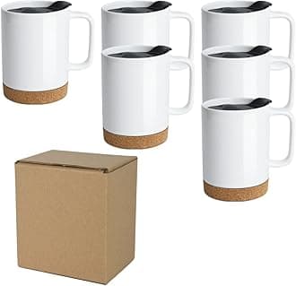 14 OZ Sublimation Mugs with Removeable Cork Bottom and Splash Proof Lid, Sublimation Coffee Mugs with Brown Mail Order Box,Case of 6 Pieces