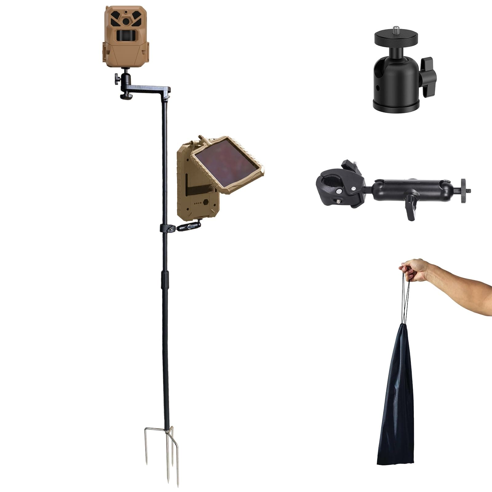 Adjustable Trail Camera Mount, Stand & Stake,Versatile Game Cam Mounting Bracket Post for Deer & Hunting,Stealth Cam Accessories Holder,Pole & Tripod Alternative Ground Mount