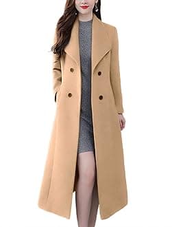 Women's Maxi Long Wool Blend Pea Coat Shawl Collar Double Breasted Winter Trench Coat Overcoat