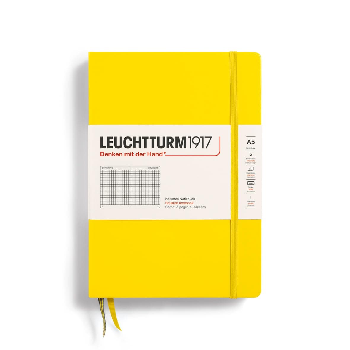 344799 Notebook Medium (A5), 249 numbered pages, squared, citron