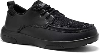 OrthoComfoot Womens Plantar Fasciitis Walking Shoes, Lightweight Orthopedic Shopping，Hanging Sneakers for Foot Pain Relief, Vegan PU Leather Casual Shoes Black Size 7