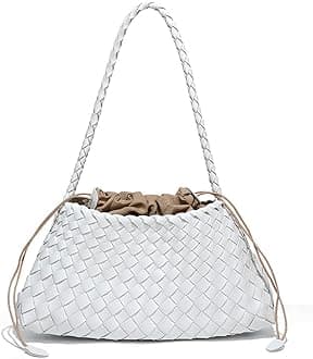 Rejolly Basket Woven Bag for Women Leather Shoulder Handbag Summer Vacation Chic Beach Tote Purse with Drawstring Pouch