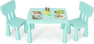 Costzon Kids Table and Chairs, 3 Piece Plastic Easy Clean Children Activity Desk for Reading, Drawing, Snack Time, Arts Crafts, Preschool, Kindergarten & Playroom, Toddler Table and Chair Set (Green)