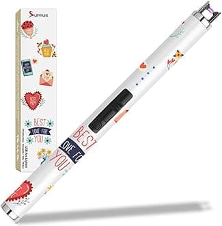 SUPRUS Electric Arc Lighter, USB Rechargeable Windproof Plasma Lighter with Upgraded LED Battery Display Safety Switch, White, Stainless Steel, Modern