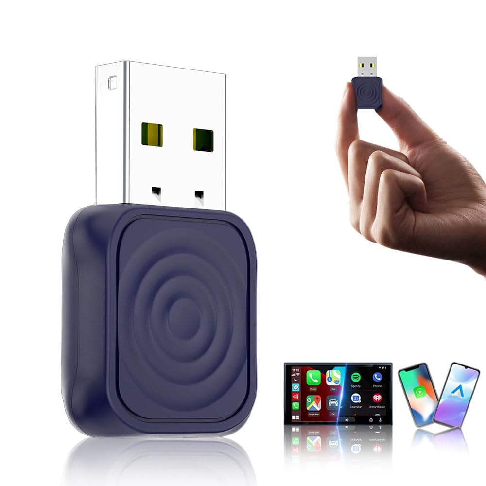 Mini Ultra 2-in-1 Wireless Android Auto for Android 11+ & Wireless CarPlay Adapter for iOS 10+, USB-C/A, Plug & Play, Low Latency, Mini USB Design for OEM Cars, Dark Blue
