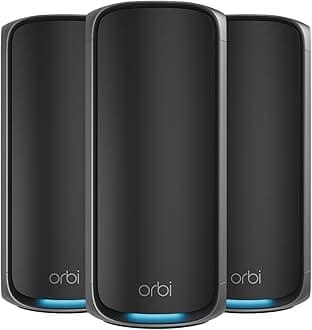 Orbi 970 Series (RBE973SB) Quad-Band WiFi 7 Mesh System Black Edition - Router + 2 Satellite Extenders, Security Features, Up to 27 Gbps, Covers 8,200 sq. ft., 200 Devices,10 Gig Internet Port