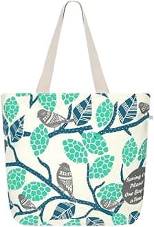 Eco Right Aesthetic Canvas Tote Bag for Women - Large, Reusable, Zippered Tote Bag with Inner Pocket, Perfect for School, Shopping, Work, Beach, Cute & Eco-Friendly Gift for Girls, Teachers, Mothers