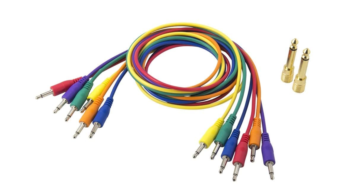 Korg 6 x 75cm Mini Jack Patch Leads-Assorted Colours, (SQ-Cable-6)