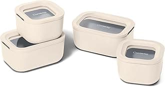 Mini Food Storage 9pc Set - Glass Storage Containers for Food - Non-Toxic Ceramic-Coated Glass - Air Release Technology - Compact & Stackable Design - Cream