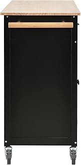 LUMISOL Kitchen Island Cart on Wheels with 2 Drawers and 4 Door Cabinet, Mobile Storage Cart with Solid Wood Top for Kitchen Dinning Room, Black