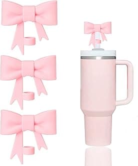 3 Pcs Classic Pink Bow Straw Covers Cap Toppers Compatible with Stanley 30&40 oz Tumbler Cups,Reusable Cute Silicone Straw Tips Lids Protectors for 0.4 in/10mm Stanley Cups Straw Accessories