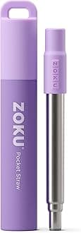 ZOKU Reusable Metal Straw with Case for Travel, Purple - Collapsible Stainless Steel Drinking Straw with Silicone Tip and Cleaner Brush, Ideal for Key Chains, Pockets, Purses