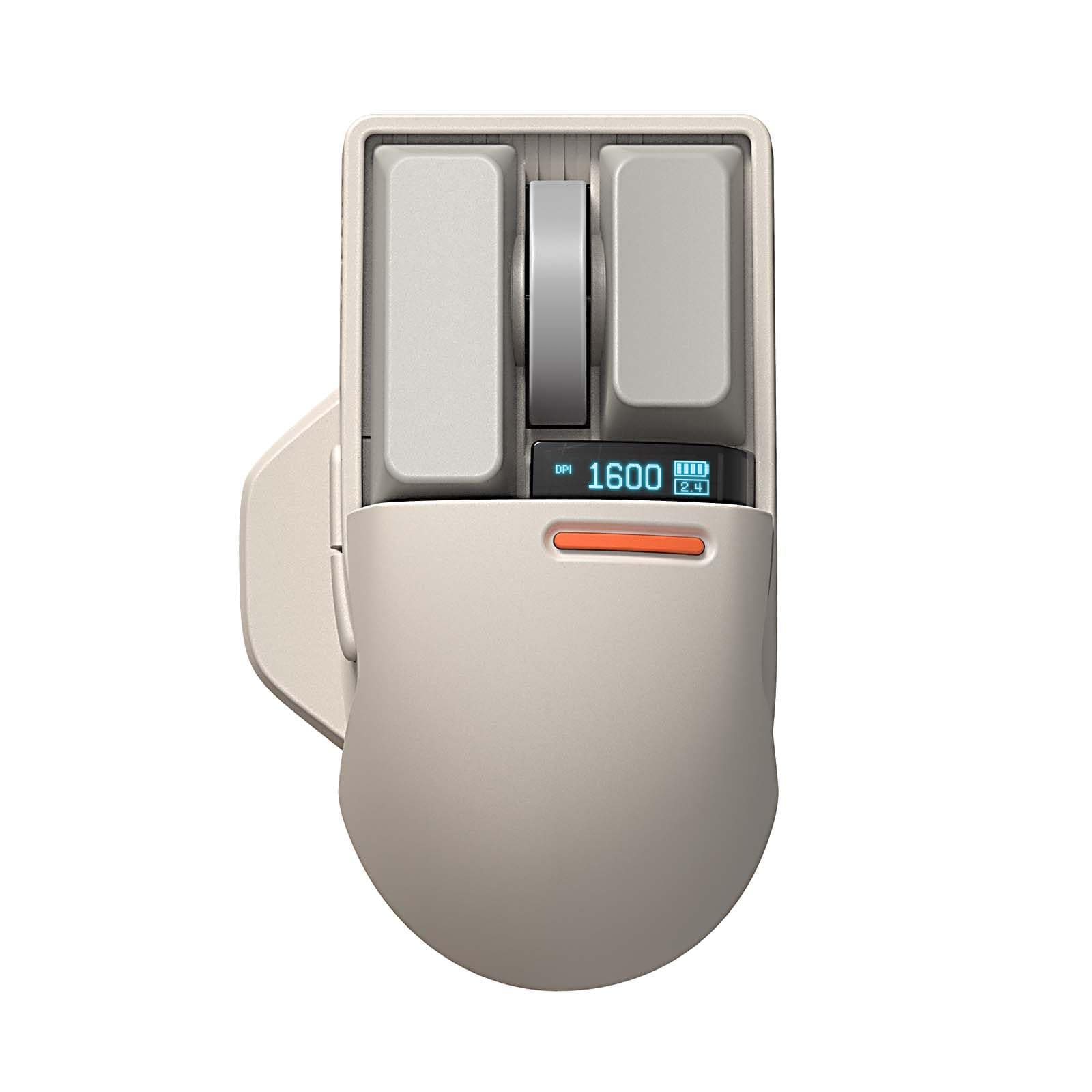 LOFREE Touch PBT Wireless Mouse with USB Receiver, Bluetooth, Wired Connection, Rechargeable, 4000 DPI with OLED Screen Compatible with Glass Surface for Mac Windows PC Notebook/Block Retro Grey