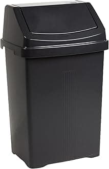 50L Litre Large Heavy Duty Plastic Bin Dustbin, Storage Unit with Locking Lid/Swing Bin Recycling Kitchen Waste Bin Rubbish Waste (Swing Bin, Midnight Black)