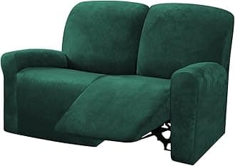 ULTICOR Reclining Love Seat Slipcover, 48" - 65" L, 6-Piece Velvet Stretch Loveseat Reclining Sofa Covers, 2 seat Love seat Recliner Cover, Thick, Soft, Washable, Love seat Slipcovers (Retro Green)