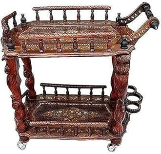 Brass Inlay Bar Cart | Food cart | Spill Proof Coating | Serving Trolley | Bar Trolley | Service Trolley | Handmade | Home Assembly | 30 x 15 x 30 in