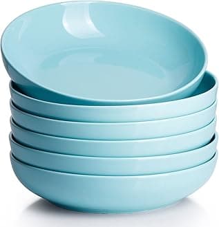 Sweese 124.602 Porcelain Salad Pasta Bowls - 30 Ounce - Set of 6, Turquoise