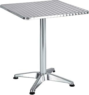 BTEXPERT Indoor Outdoor 23.75" Square Restaurant Table for Patio Stainless Steel Silver Aluminum Furniture with Base