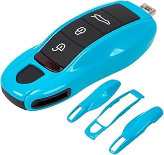 AeroBon 3-Piece Painted Key Cover Compatible with Porsche, Key Fob Shell Cover Replacement (Miami Blue)