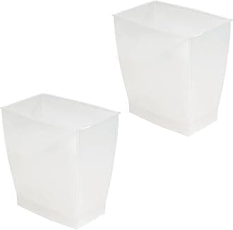 Small Plastic Bathroom Trash Can, Slim Rectangle Garbage Bin for Bedroom, Office, Dorm, 2-Pack, Frost