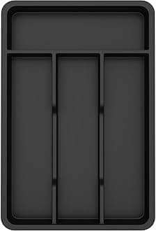 Lifewit Silverware Drawer Organizer Tray, Plastic Cutlery Storage for Kitchen, Flatware and Utensil Holder Divider for Spoons Forks Knives Tableware, 7.8 x 12.4", 4 Slots, Black