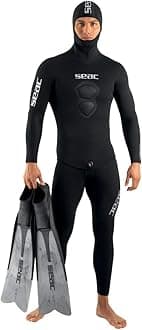 SEACRoyal, 7 mm Neoprene Wetsuit for Freediving, Long-John and Hooded Jacket