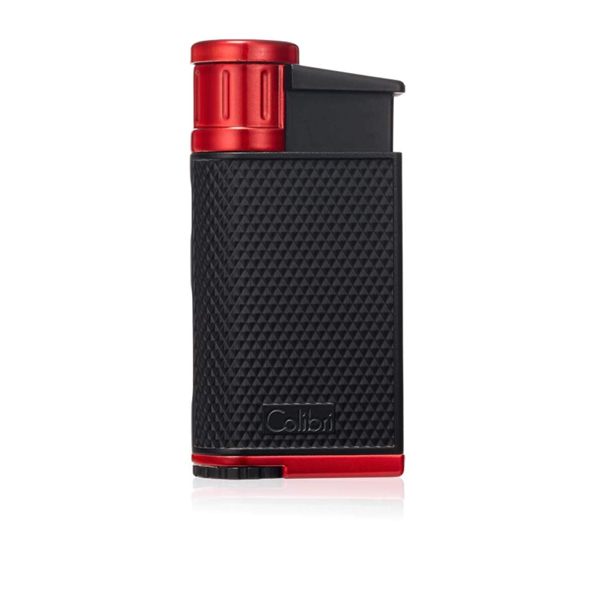 EVO Angled Single Jet Flame Butane Lighter, Windproof & Refillable, User-Friendly with Pachmayr Grip, Blue Fuel Window and Adjustable Flame - Sleek Design (Red)