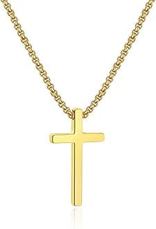 Ursteel Cross Necklace for Men, Silver Black Gold Stainless Steel Cross Pendant Necklace for Men, 16-30 Inches Box Chain