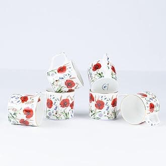 GOLDEN QUEEN'S Tea Cups Set of 6 | Ideal for Everyday Tea and Coffee, Enhancing Your Daily Rituals | Handcrafted & 24K Gold on Rim - Wild Poppy Florals