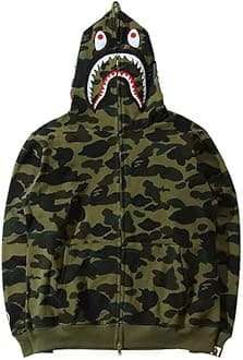 Men's Shark Mouth Fashion Hooded Sweatshirt Zipper Long Sleeve Hip Hop Street Wear Style Hinges Camouflage