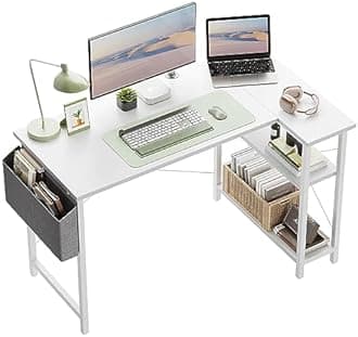 CubiCubi L Shaped Desk, 47" Computer Desk with Reversible Storage Shelves Home Office Corner Desk Study Writing Gaming Table, White