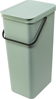 Brabantia - Sort & Go Waste Bin 40L - Large Recycling Bin for Kitchen - Stay Open Lid - Carry Handle - Easy to Clean - Fits Closely to the Wall - Compost Bin - Jade Green - 27 x 35 x 62 cm