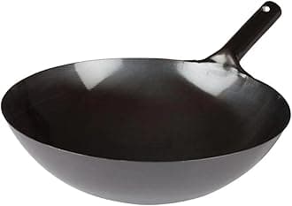 Winco WOK-36 Chinese Wok with Integral Handle, 16-Inch, Black, Steel