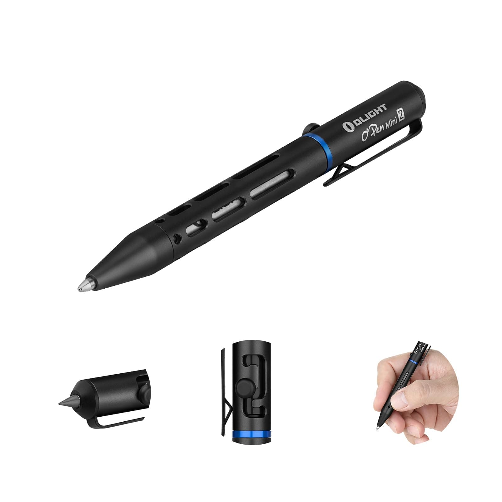 OLIGHT O'Pen Mini 2 Ballpoint Pen, Replaceable EDC Black Ink Pen and Pencil Tip 2-in-1 Bolt Action Pens, Smooth Writing Pens for Office, Working, Writing (Black)