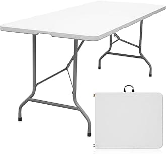 Byliable SHOWAY Folding Table 6ft Portable Heavy Duty Plastic Fold-in-Half Utility Picnic Table Plastic Dining Table Indoor Outdoor for Camping, Picnic and Party, White