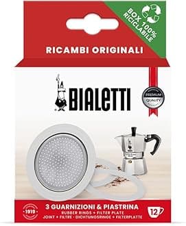 Bialetti 3 Gaskets (Rubber Rings) 1 Filter Plate Replacement for Moka 12 Cups