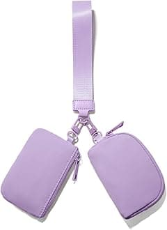 Mini Zip Around Keychain Wristlet Wallets Small Portable Dual Pouch Wristlet Detachable Coin Purse Pocket, Lavender, Solid Color