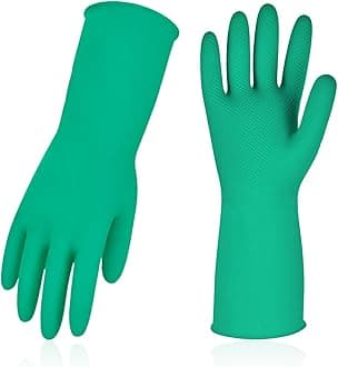 Vgo... 1-Pair Reusable Household Gloves, Rubber Dishwashing gloves, Extra Thickness, Long Sleeves, Kitchen Cleaning, Working, Painting, Gardening, Pet Care (Size S, Green, HH4601)