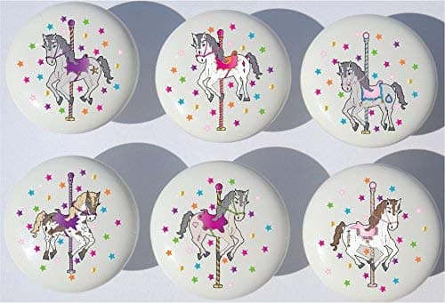 Carousel Horse Drawer Pulls / Horse Ceramic Cabinet Drawer Knobs / Set of 6