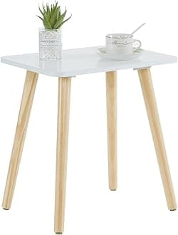 Apicizon Small Side Table, Accent Wooden End Table, Modern Nightstand Bedside Table for Bedroom, Living Room, Small Spaces, Nursery, Easy Assembly,White+Natural
