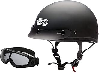 Half Open Face Helmet Motorcycle Cruiser Classic DOT - Goggles Included. (Matte Black, L)