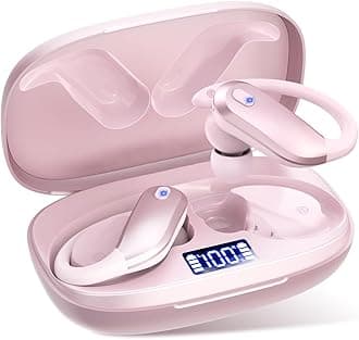 NDO Bluetooth 5.3 Wireless Earbuds with Earhooks,Sport Headphones 48H Playtime,Lightweight Design,ENC Mic,IPX7 Waterproof,Type-C Fast Charging,Perfect for Workout and Daily Use-Pink