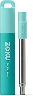Zoku Reusable Pocket Straw | Telescopic Stainless Steel Eco-Friendly | Includes Compact Hygienic Carrying Case and Cleaning Brush, Silicone Mouthpiece | Customizable Length Up to 9 inches, Teal