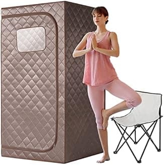 Oversize Portable Far Infrared Sauna,One Person Home Spa Box,Separate Heating Foot Pad and Portable Upgrade Reinforced Chair (L 33.85" x W 33.85" x H 66.54") (Brown Edge)